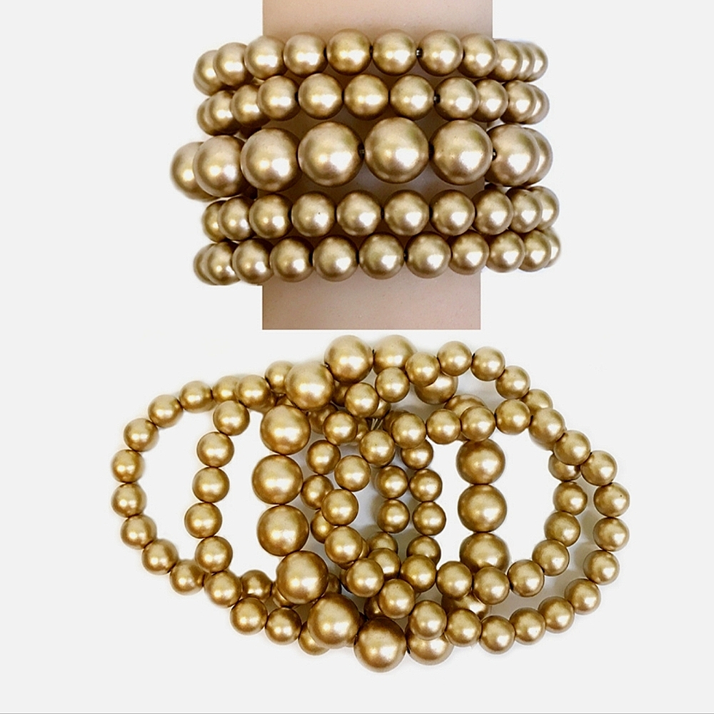 Classic Gold Vintage Style Faux Pearl Bracelet Set Church Tea Formal Bus…